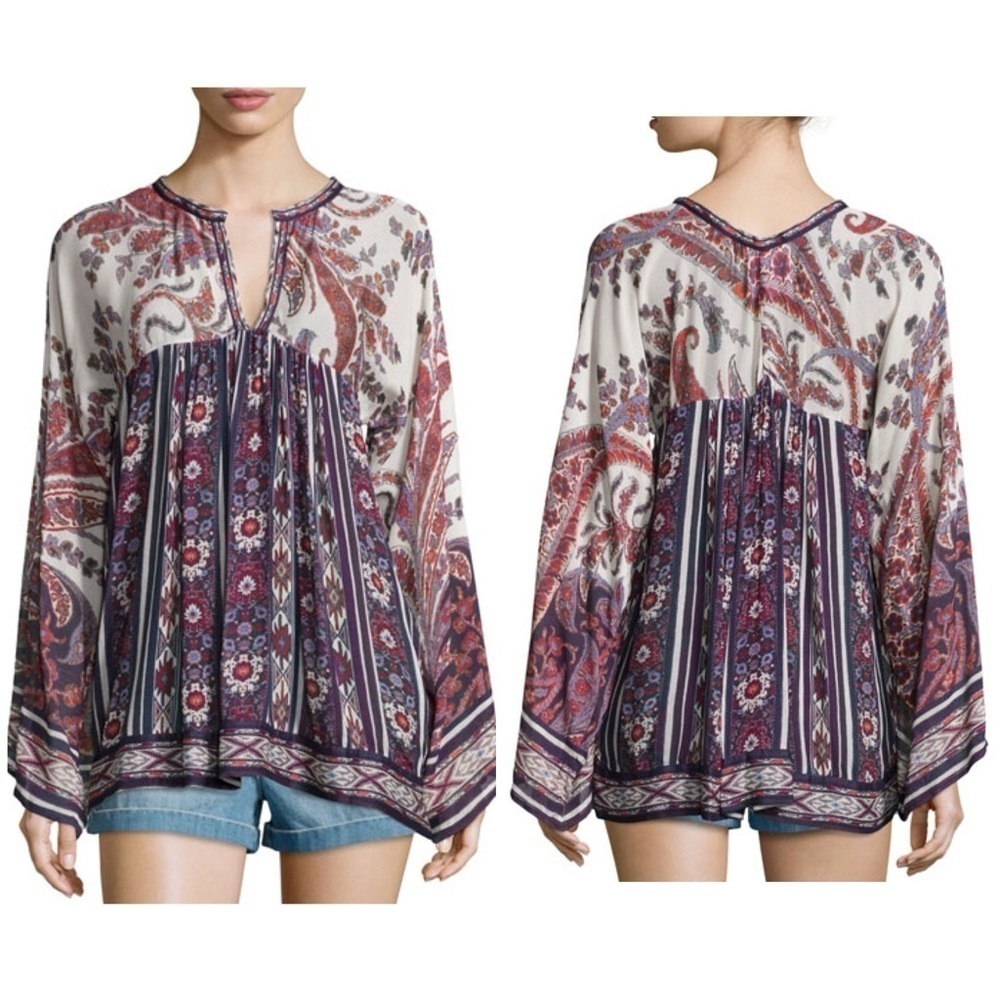 Isabel Marant Etoile Top Tucson Paisley Floral Print Crepe Blouse Sz 1 Small